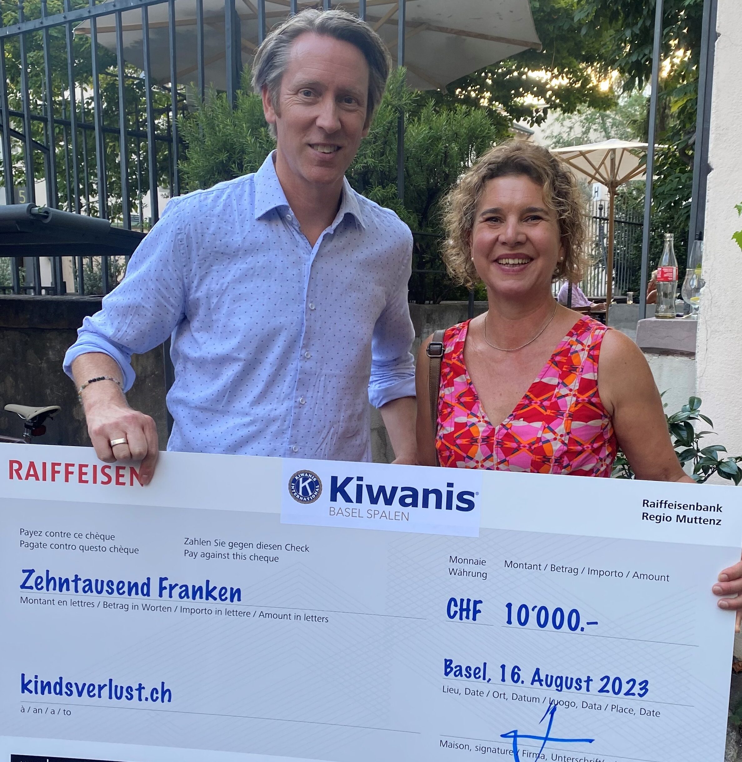 Herzlichen Dank An Kiwanis Basel Spalen – Unterstützungsbeitrag An Die Fachstelle Kindsverlust.ch